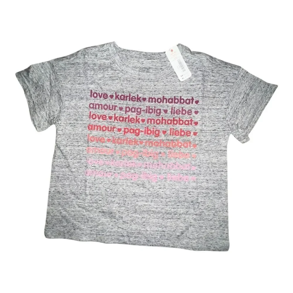 Gymboree Girls Gray Love Short Sleeve Graphic T-Shirt Valentines Day Small NWT